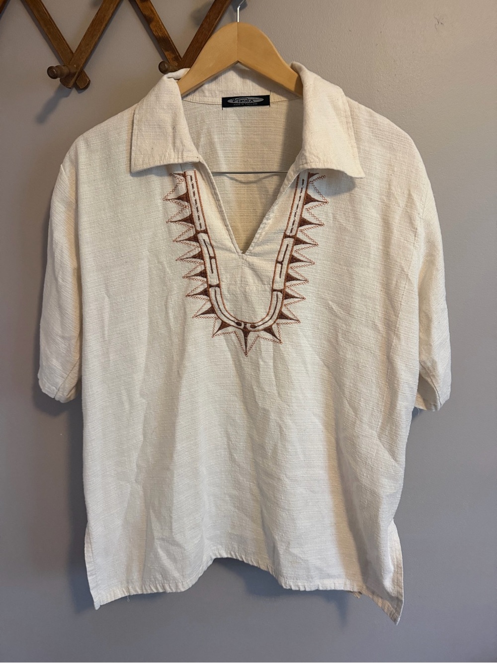 VIPHA Off White Embroidered V Neck Hippie Festival Tunic Shirt L